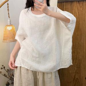 Loose-Fit Linen Plain Ladies T-shirt