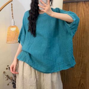 Loose-Fit Linen Plain Ladies T-shirt
