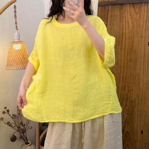 Loose-Fit Linen Plain Ladies T-shirt