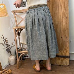 Drawstring Waist Linen Midi Skirt