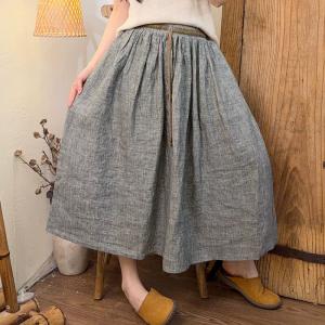 Drawstring Waist Linen Midi Skirt