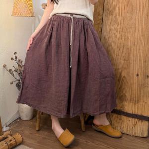 Drawstring Waist Linen Midi Skirt
