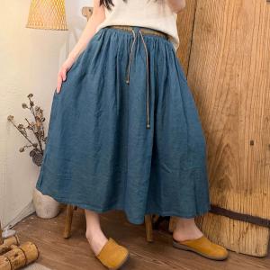 Drawstring Waist Linen Midi Skirt