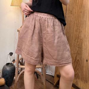 Lace Edges Summer Wide Leg Ramie Shorts