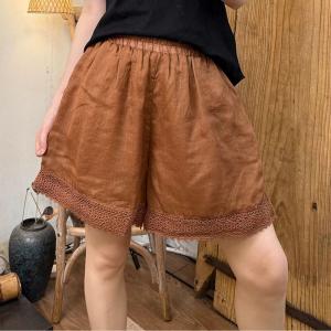 Lace Edges Summer Wide Leg Ramie Shorts