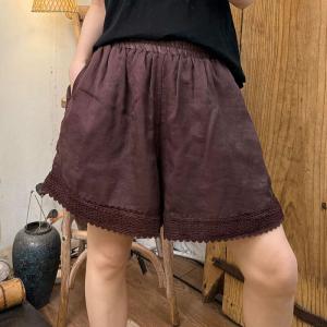 Lace Edges Summer Wide Leg Ramie Shorts