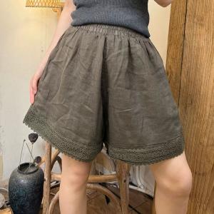 Lace Edges Summer Wide Leg Ramie Shorts