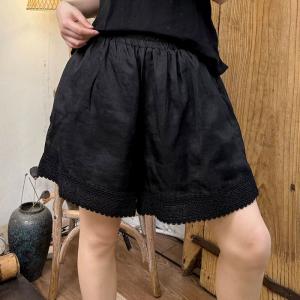 Lace Edges Summer Wide Leg Ramie Shorts