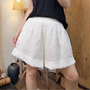 Lace Edges Summer Wide Leg Ramie Shorts