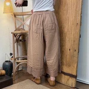 Elastic Waist Lace Hem Wide Leg Pants