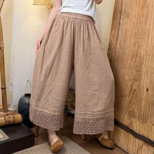 Elastic Waist Lace Hem Wide Leg Pants