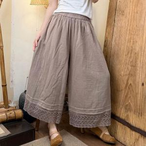 Elastic Waist Lace Hem Wide Leg Pants