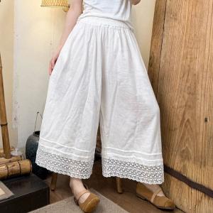 Elastic Waist Lace Hem Wide Leg Pants