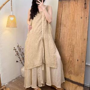 Flouncing Layers Asymmetrical Ramie Slip Dress
