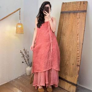 Flouncing Layers Asymmetrical Ramie Slip Dress