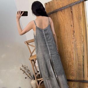 Flouncing Layers Asymmetrical Ramie Slip Dress