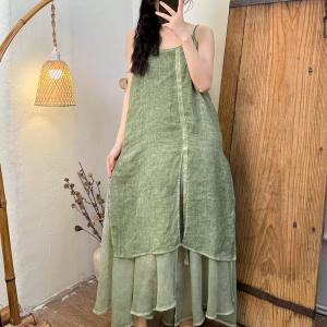 Flouncing Layers Asymmetrical Ramie Slip Dress