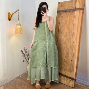 Flouncing Layers Asymmetrical Ramie Slip Dress
