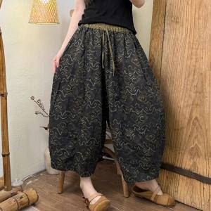Organic Linen Patterned Ankle Curved Pants