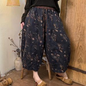 Organic Linen Patterned Ankle Curved Pants