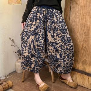 Organic Linen Patterned Ankle Curved Pants