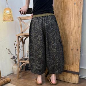 Organic Linen Patterned Ankle Curved Pants