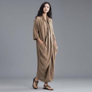 Pleated Silky Front Cross Maxi Dress