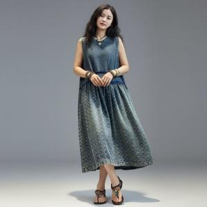 White Dots Blue Denim Sundress
