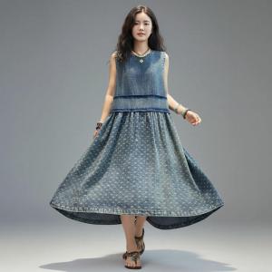 White Dots Blue Denim Sundress