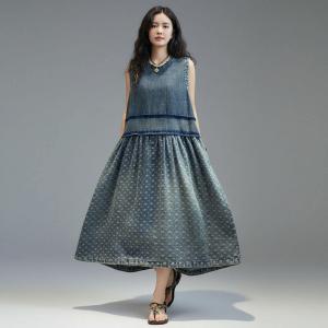 White Dots Blue Denim Sundress