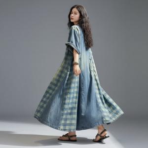 Blue Gingham Plus Size Jean Dress
