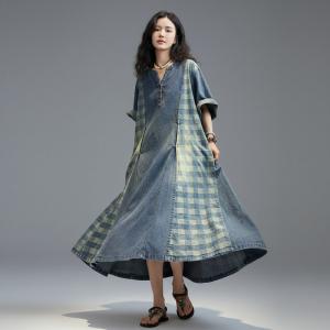 Blue Gingham Plus Size Jean Dress
