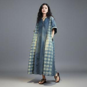Blue Gingham Plus Size Jean Dress