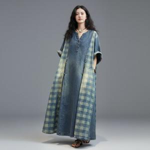 Blue Gingham Plus Size Jean Dress