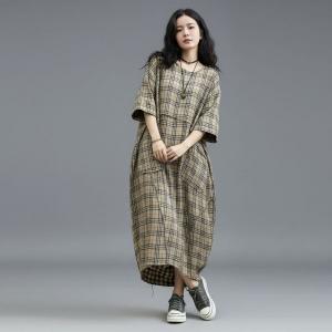 Cotton Linen Fringed Gingham Cocoon Dress
