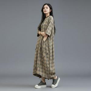 Cotton Linen Fringed Gingham Cocoon Dress