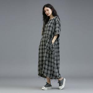 Cotton Linen Fringed Gingham Cocoon Dress