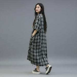 Cotton Linen Fringed Gingham Cocoon Dress