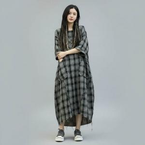 Cotton Linen Fringed Gingham Cocoon Dress