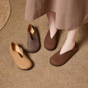 Round Toe Cowhide Lazy Day Slip-On Flats