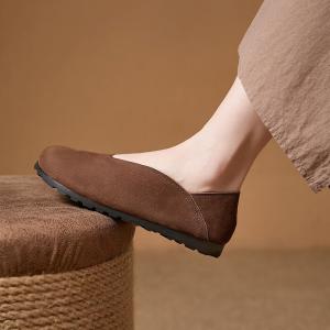 Round Toe Cowhide Lazy Day Slip-On Flats