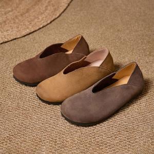 Round Toe Cowhide Lazy Day Slip-On Flats