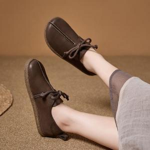 Cozy Leather Tied Casual Mom Flats