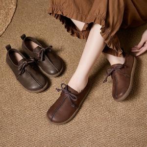 Cozy Leather Tied Casual Mom Flats