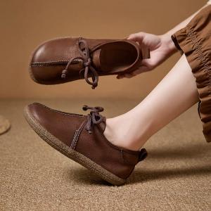 Cozy Leather Tied Casual Mom Flats