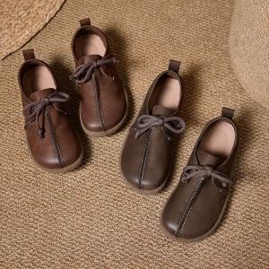 Cozy Leather Tied Casual Mom Flats