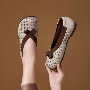 Boho Style Cowhide Bowknot Weave Flats