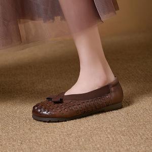 Boho Style Cowhide Bowknot Weave Flats
