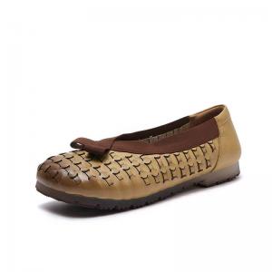 Boho Style Cowhide Bowknot Weave Flats