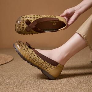 Boho Style Cowhide Bowknot Weave Flats
